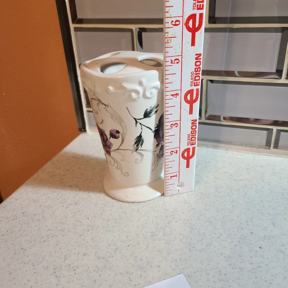 Vintage White and Purple Floral Vase